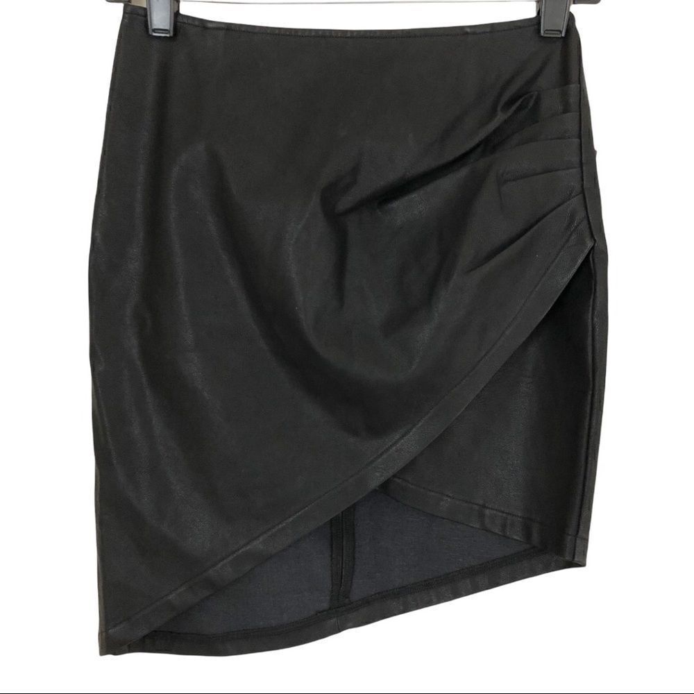 Olivaceous Black Asymmetrical Faux Leather Skirt Size Small